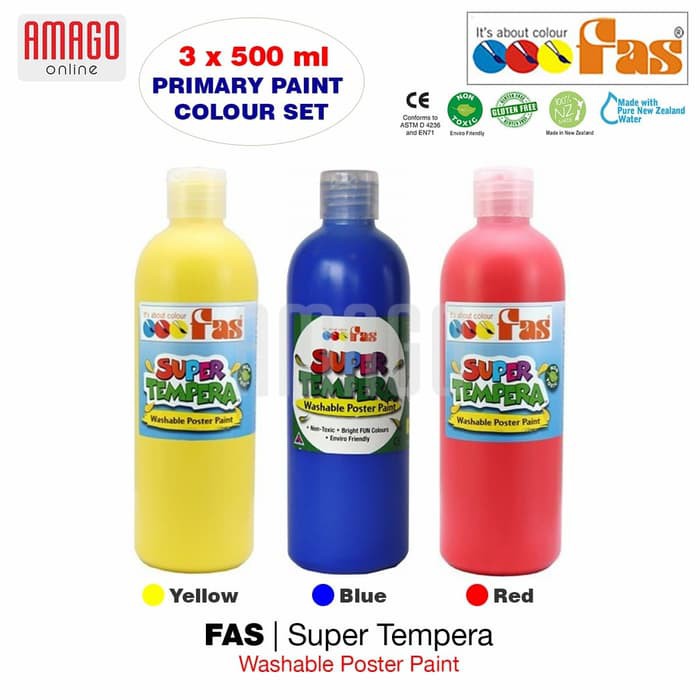 Paket 3 Warna FAS Super Tempera - Yellow - Blue - Red Set - 3 x 500 ml