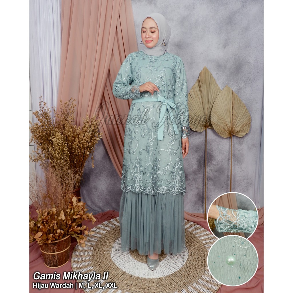 LONG GAMIS TULLE MUTIARA BORDIR PITA / GAMIS PESTA / GAMIS TUTU TULLE MUTIARA BORDIR