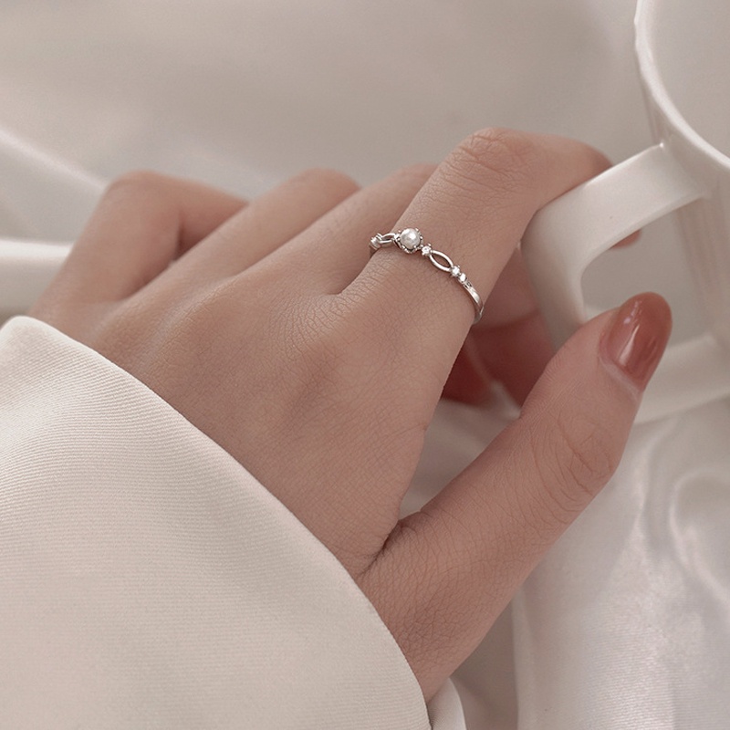 Cincin Hias Mutiara Dapat Disesuaikan Gaya Korea Untuk Wanita