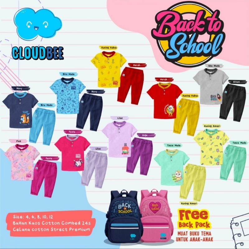 "ORIGINAL" DAN "READY/SIAP KIRIM" "SET CLOUDBEE BACK TO SCHOOL" FREE BACKPACK