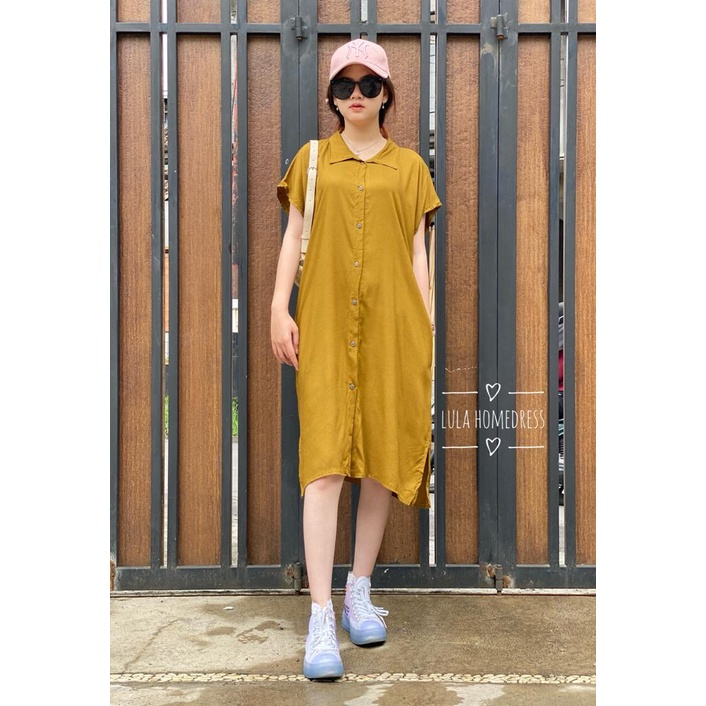LULA HOME DRESS/TUNIK LENGAN PENDEK FULL KANCING/HOME DRESS POLOS/bisa COD
