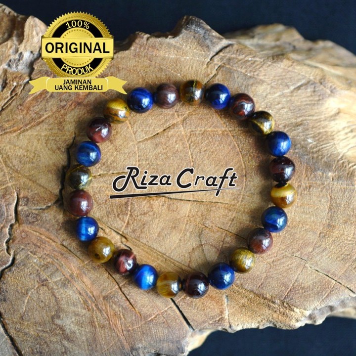 Gelang Batu Akik Yellow Red Blue Tiger Eye Asli Original Kualitas Super Terbaik