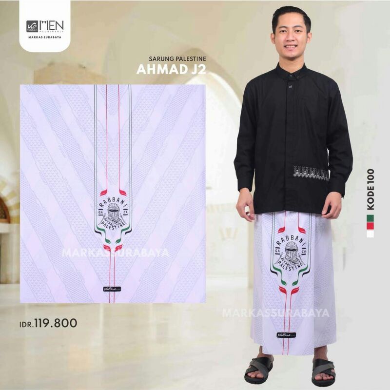 Sarung Ahmad J2 Rabbani - Terbaru Sarung Rabbani Palestine - Sarung Rabbani Putih - Sarung Putih Ter