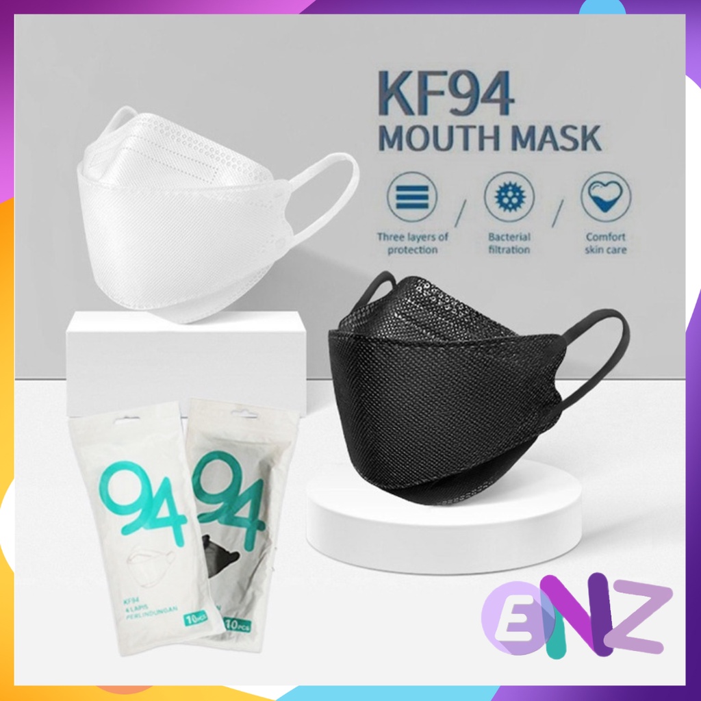 ENZ ® MASKER KF94 KF 94 PACK KOREA PREMIUM 4PLY 4 PLY HITAM PUTIH ISI 10 PCS UKURAN DEWASA 1135