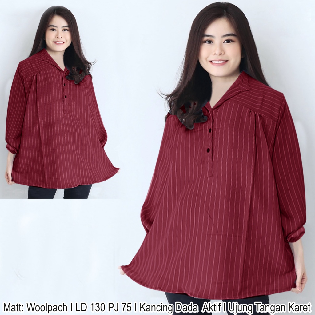 ISF [COD] + [GRATIS ONGKIR]  Blouse Jumbo Revo Atasan Lengan Panjang BIG SIZE XXXL LD 130 CM P 75 CM-Maroon Putih
