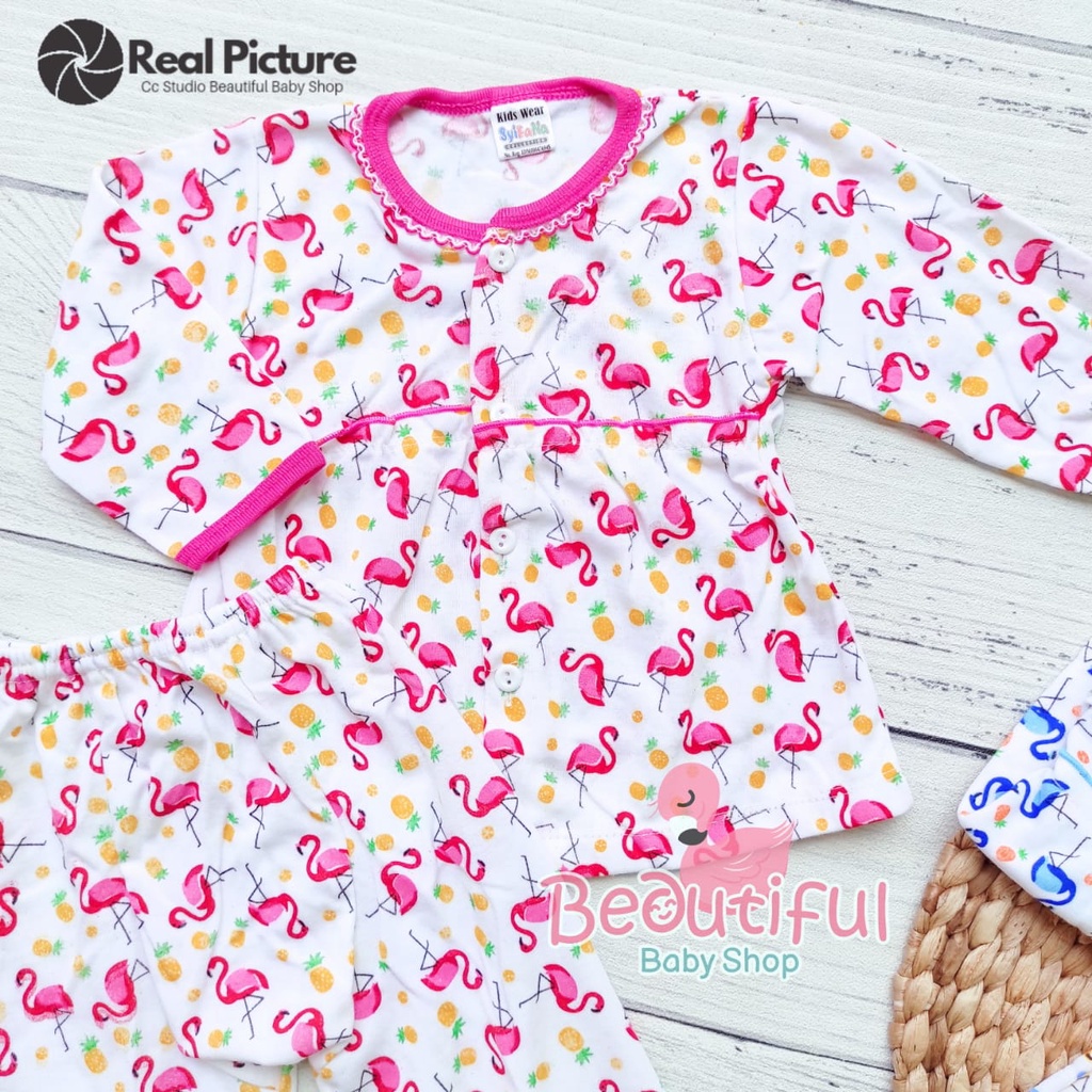 Setelan Baju Bayi Lengan Panjang Motif Flamingo / Setelan Piyama Bayi Perempuan / Baju Bayi Panjang / Baju Tidur Bayi Merk Syifana / Baby.ou_