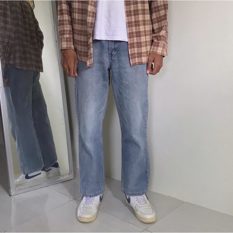 Celana jeans vintage washed blue baggy nix original