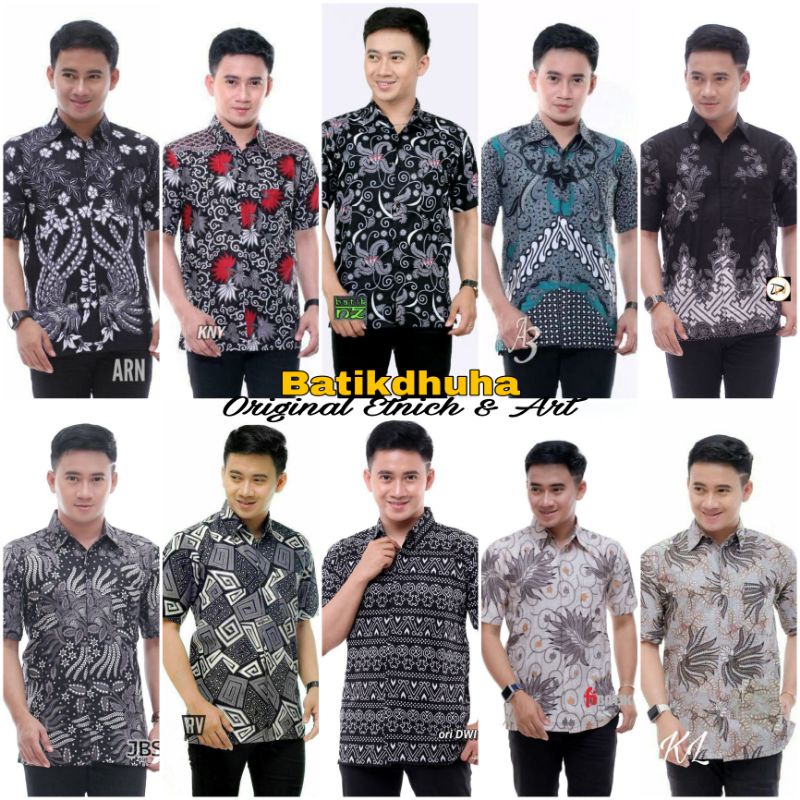 Murah COD Atasan Hem Batik Pria Lengan Pendek warna abu abu grey