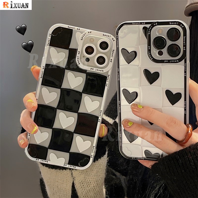 Soft Case TPU Transparan Motif Papan Catur Hati Cover Iphone 13 Pro Max 12 11 6 6S 7 8 Plus XS XsMax XR