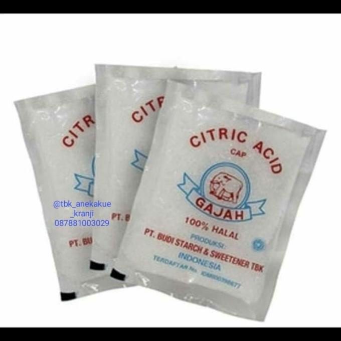 

Citric Acid cap Gajah/Citroen Zuur per pak 50 gram x 20 pcs