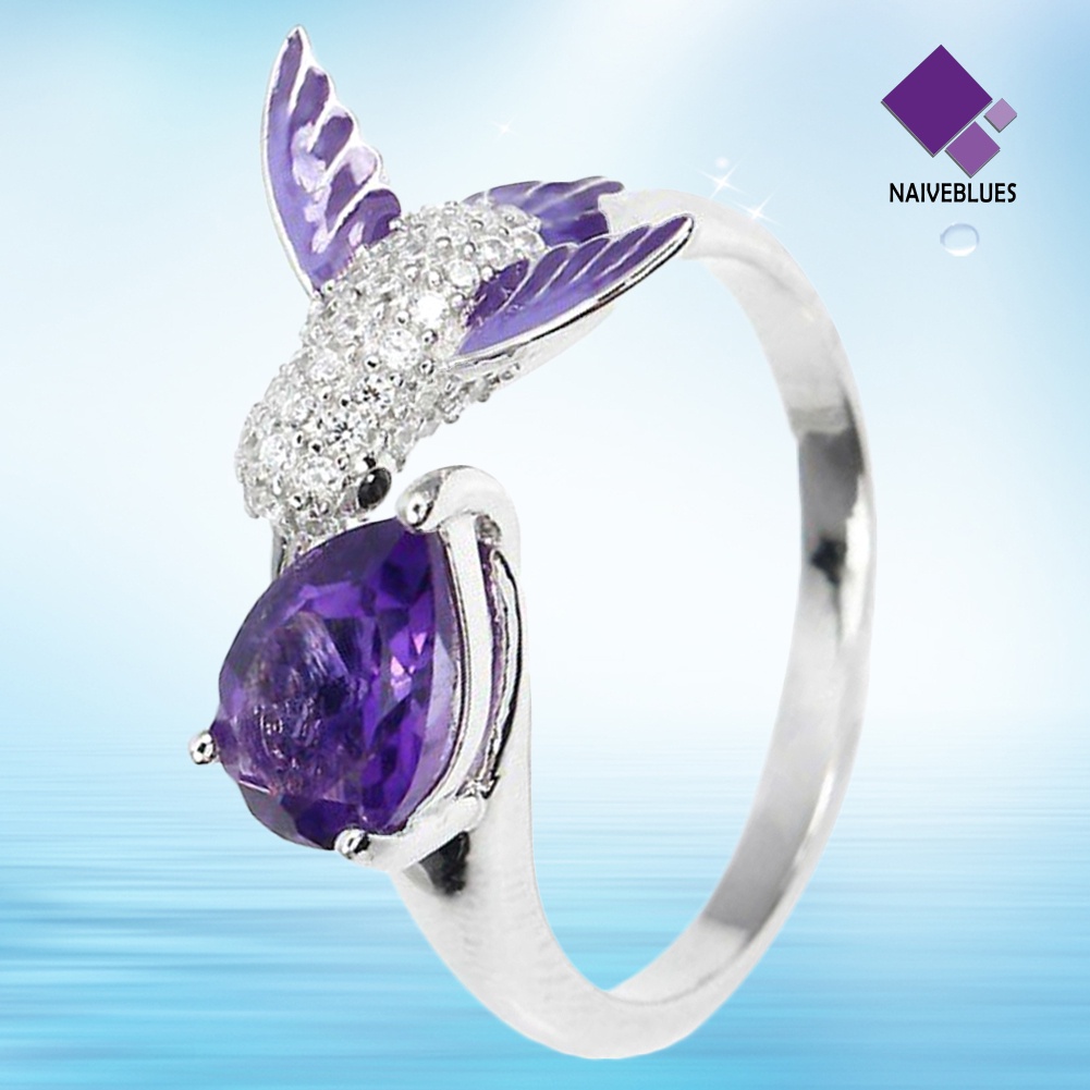 Naiveblue &gt; Cincin Wanita Model Terbuka Desain Burung Hias Batu Amethyst + Zircon Untuk Pertunangan / Pernikahan