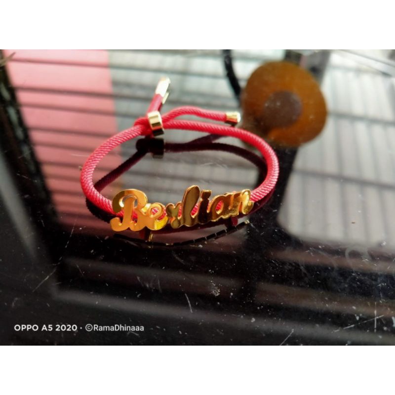 GELANG PANDORA UKIR NAMA, GELANG TITANIUM LAPIS EMAS, CUSTOM NAMA, GELANG KAWAT ANTI AIR