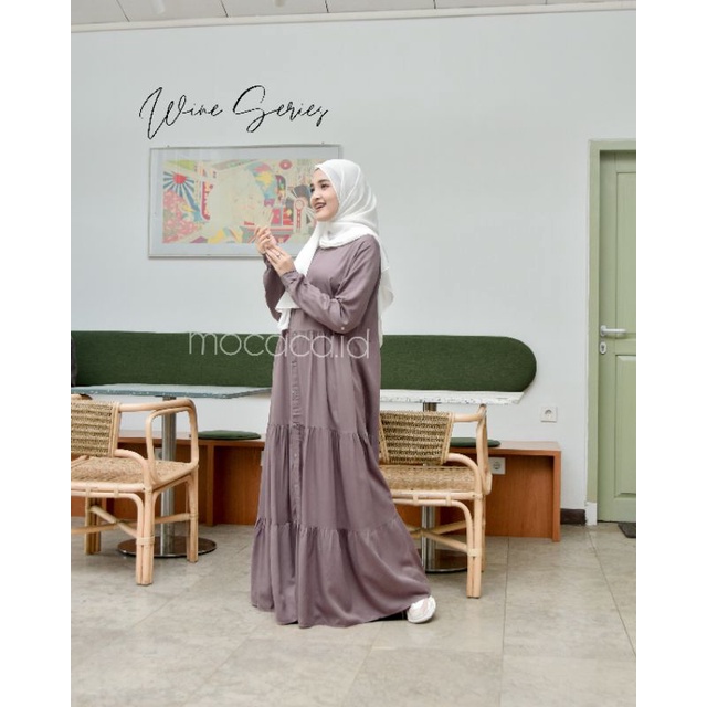 Gamis polos premium Babydoll Lady Dress Rayon Twill Full Kancing busui wine ungu abu rekomendasi