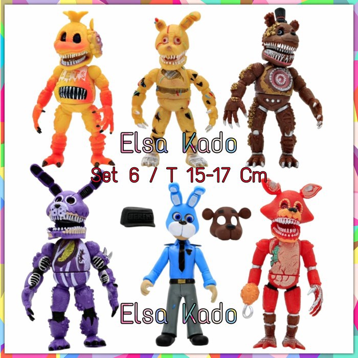 Figure Five Night At Freddy Set Isi 6 Foxy Chica Mainan Topper Cake