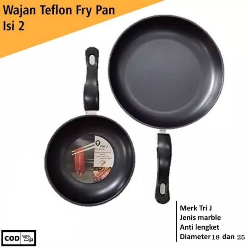 Frypan/Teflon/Teplon Set Tri J Hitam 2in1
