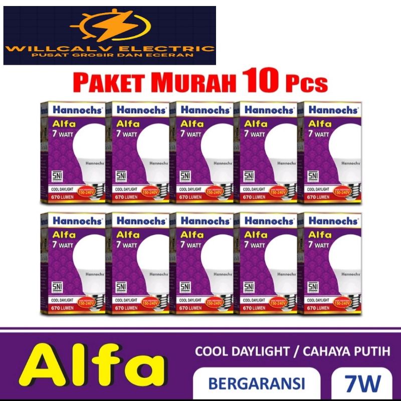 PAKET ISI 10 PC HANNOCHS ALFA 7W 7 WATT CAHAYA PUTIH / LAMPU LED HANNOCHS ALFA 7W 7 WATT CAHAYA PUTIH