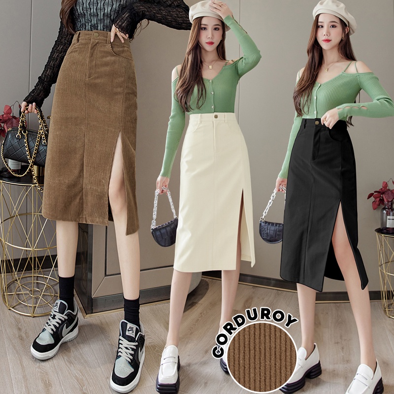 KARAKOREA 318 Corduroy Velvet Skirt/Korean Women Skirt/Midi Skirt