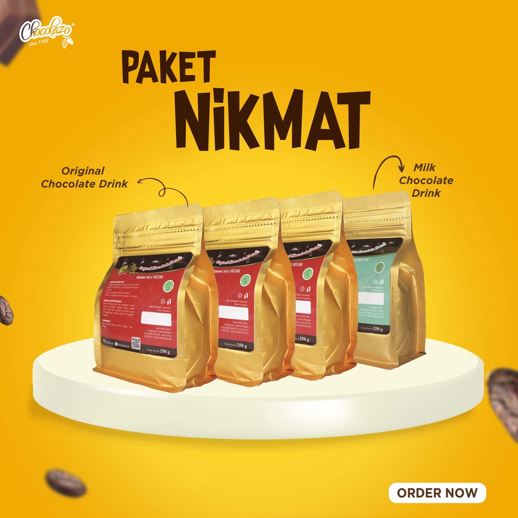 

Minuman Coklat Bubuk Premium Dark Chocolate 250g (3pcs) & Milk Chocolate Chocolazo 250g (1pcs) - Paket Nikmat Chocolazo cmp