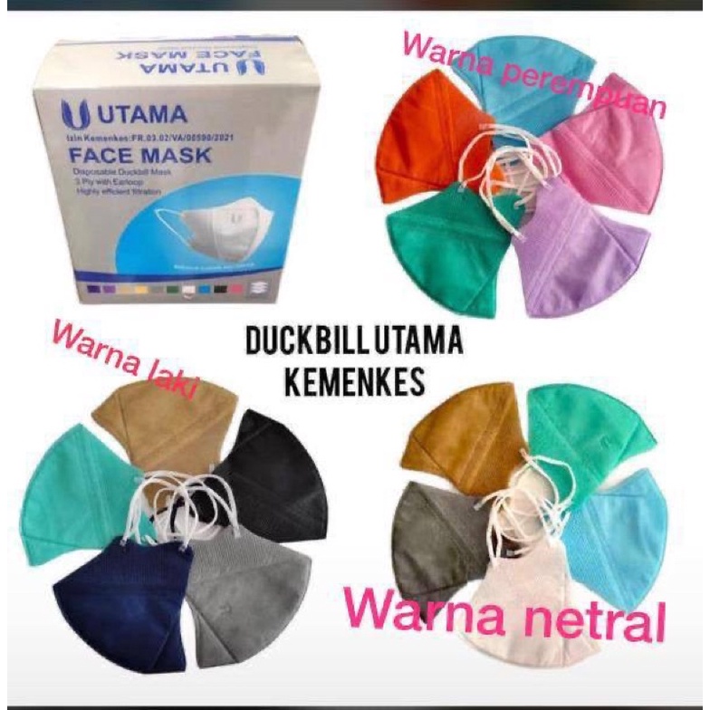 MASKER DUCKBILL EMBOS UTAMA WARNA NETRAL, HITAM DAN PUTIH TERMURAH