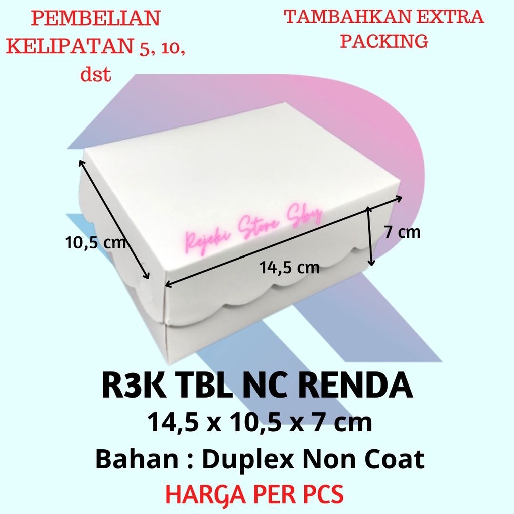 

[MIN 5 PCS] DUS KUE R3K COAT RENDA / TEBAL NON COAT 14,5 x 10,5 x 7 cm | KOTAK KUE