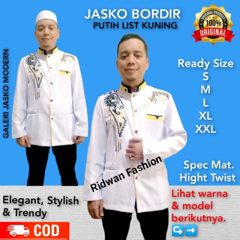 Baju Koko dewasa Putih Bordir | Jasko putih Bordir | Jas Koko dewasa | Koko Putih Bordir dewasa