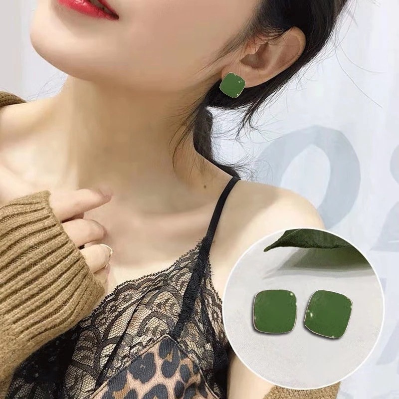 Anting Persegi Warna Retro Elegan S925 Jarum Perak Akrilik Warna Solid Anting-anting Wanita-1