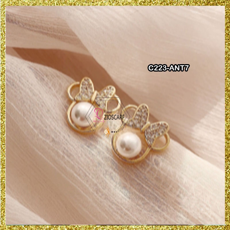 ANTING WANITA KOREA MICKEY/ANTING TITANIUM ANTI KARAT ANTING TUSUK BENTUK MICKEY PEARL ANT7