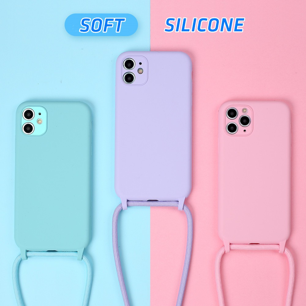 Crossbody Lanyard Liquid Silicone Case iphone 7+ 8 Plus XR Xs Max 11 Pro Max Precise Lens hole Soft iphone case