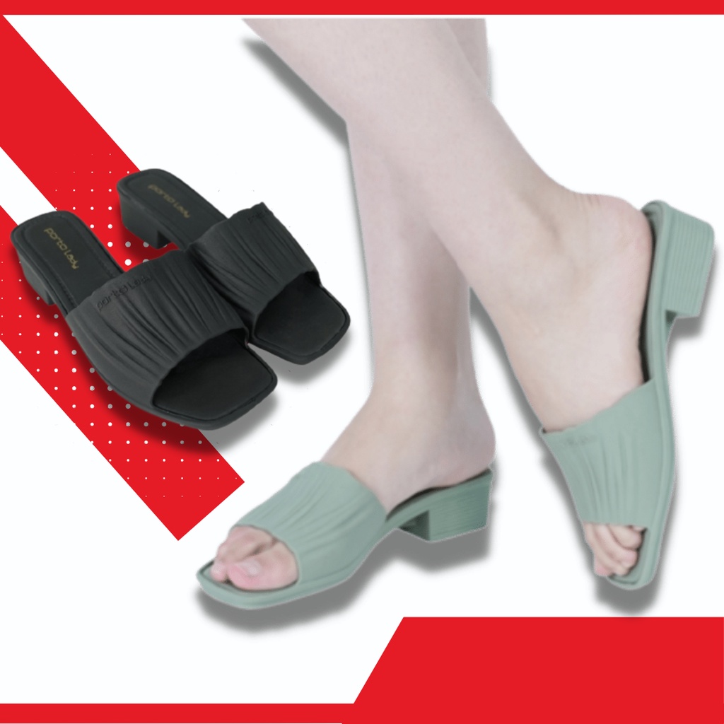 Model Sandal Selop Wanita Karet Empuk Heels Pendek Sendal Santai Cewek