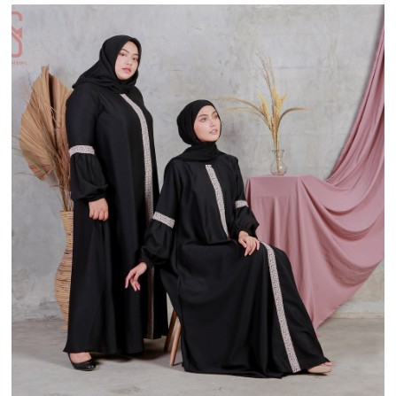 Gamis Maxy Abaya Renda Kondangan/ Pesta/ Lebaran/ Busui Simpel Polos Hitam Jumbo LD 110 120 130 140