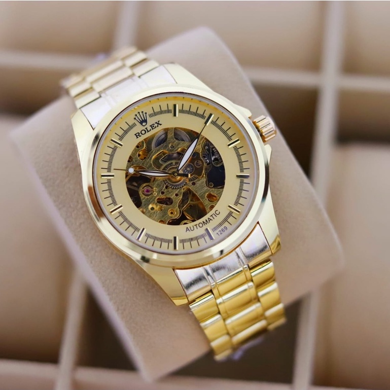 promo!!! Rolex Automatic Skeleton Transparan | Tali Rantai | Jam Tangan Pria Mesin Matic