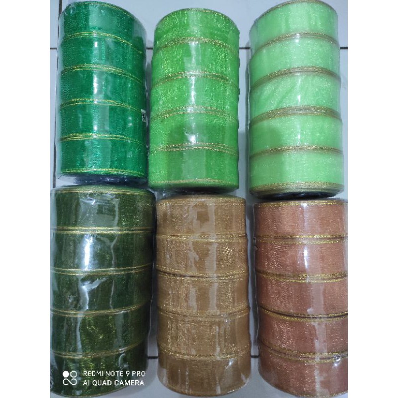 pita organdi organza  list emas 2.5 cm per rol hiasan parcel hampers lebaran idul fitri