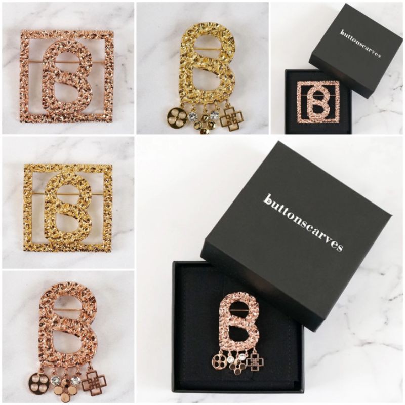 Buttonscarves Big Textured & Textured with charm Brooch ( new )