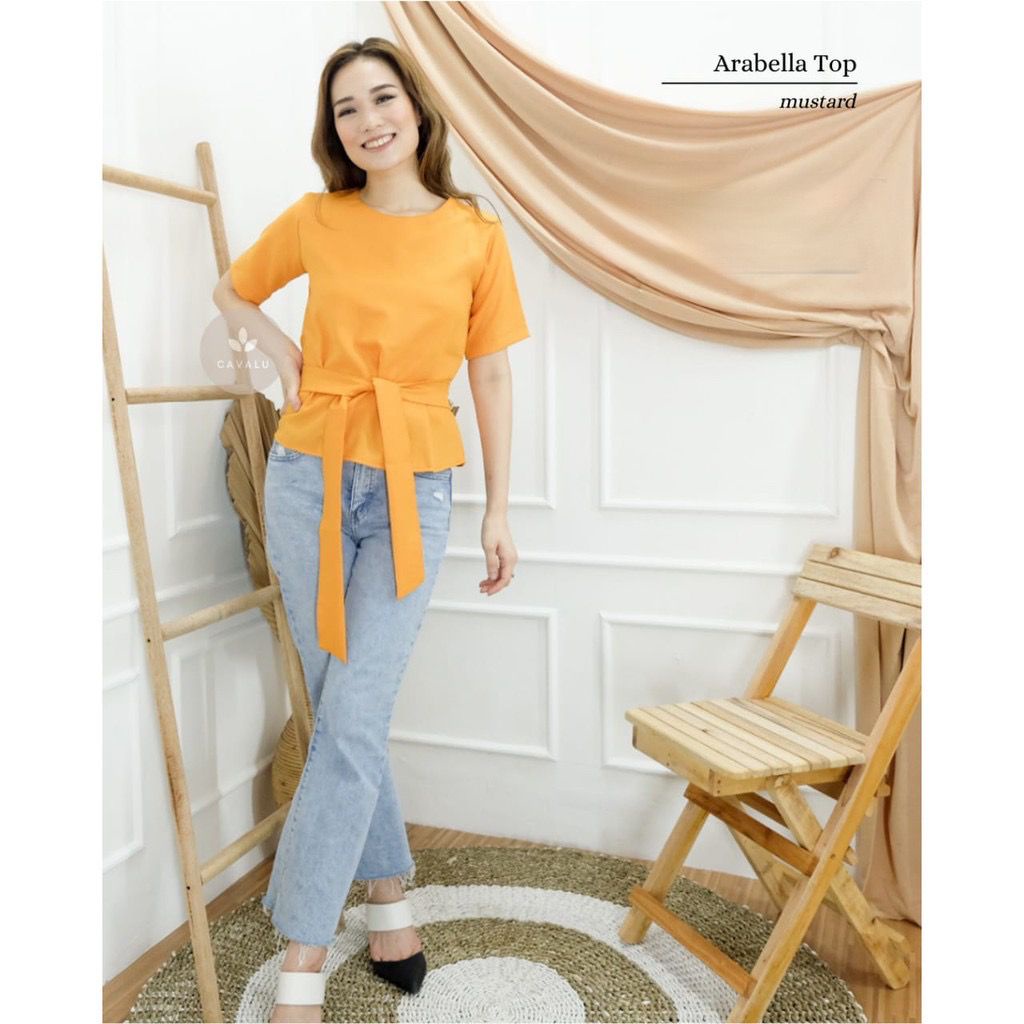 CAVALU 077 Arabella Top Moscrepe Halus Tali Ikat Oneck Blouse Casual Baju Atasan Wanita