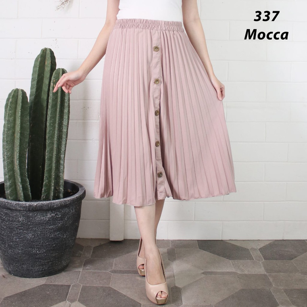 ROK PLISKET KANCING 337 PRISKET MIDI PENDEK PLEATED SKIRT FLARE SKIRT MIDI 7/8 FLOWY REMPEL