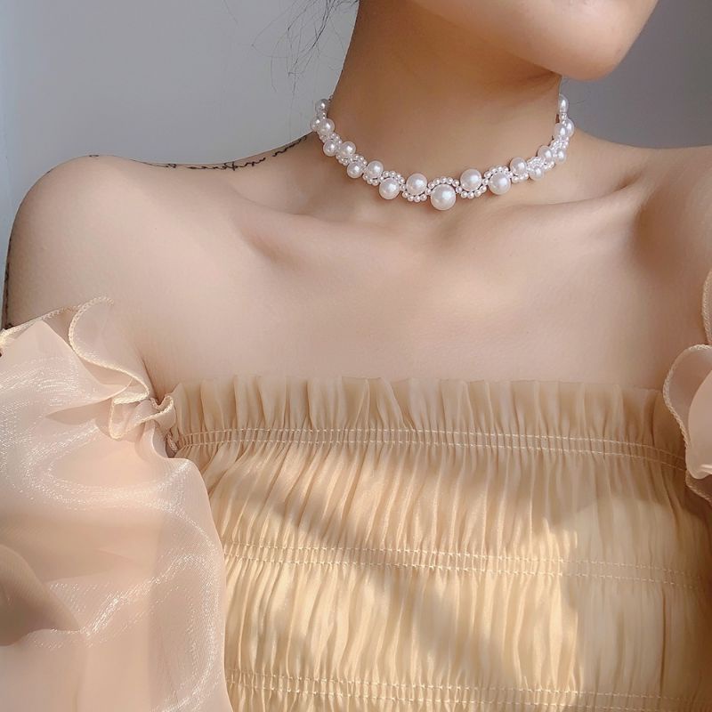 Danella Korean Pearl Choker Necklace Kalung Mutiara Korea Anyam Ulir