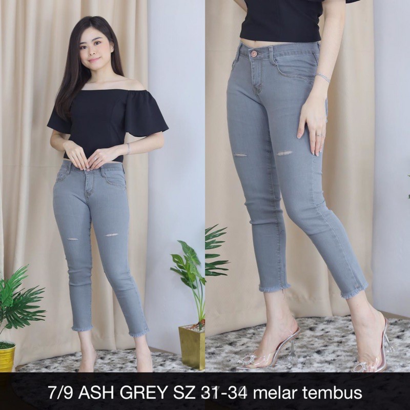 7/9 ASH GREY RIPPED JEANS NORMAL SIZE - BIGSIZE - SOPHOMORE SHOP