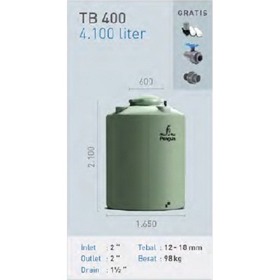 Tangki Air / Tandon / Toren merk Penguin tipe TB 400 (4100L)