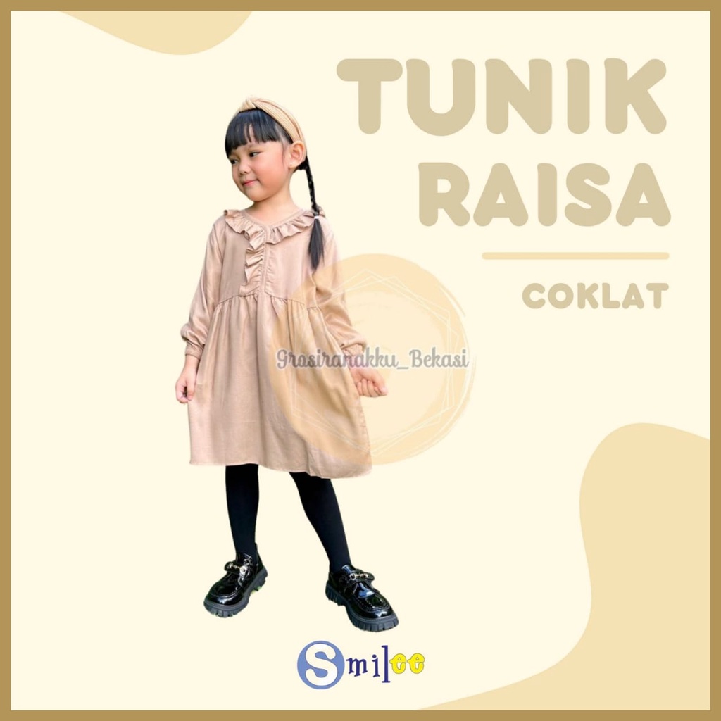 Tunik Anak Raisa Smilee Rayon Warna Coklat Size 2-10 Tahun