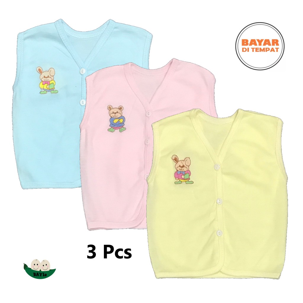 BAYIe -  3 Pcs  Baju Bayi Lengan BUNTUNG Warna LILY Kualitas PREMIUM Bahan TC tebal umur 0-3 bulan