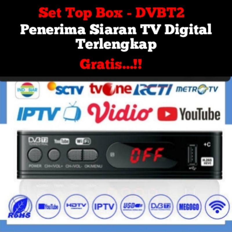 STB TV Digital Set Top Box DVBT2 Alat Menangkap Siaran Digital Terrestrial Dvb-T2 High Definition