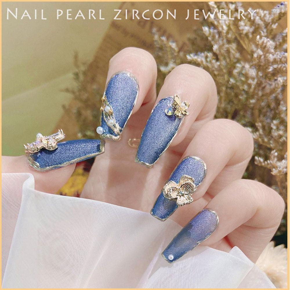 Mxbeauty Kupu-Kupu Kuku Rhinestones Pesona Logam Mutiara Bunga Mewah Nail Art Perhiasan Manicure Aksesoris