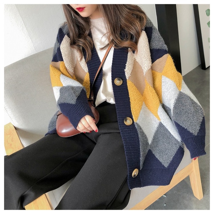 #Sisjuly# Wanita Baru Korea Sweater Cardigan Top Lazy Wind Sweater Rajut Tebal