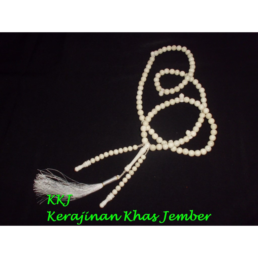 Tasbih Tijani TULANG SAPI PUTIH cutting bulat ukuran 8 mm