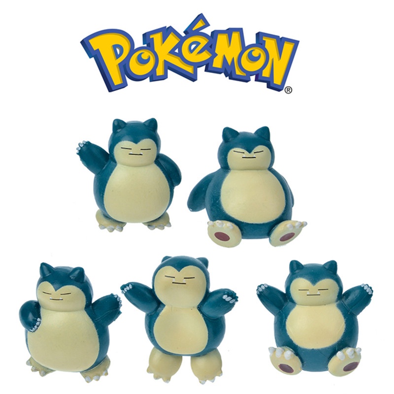 5pcs / Set Mainan Action Figure Model Snorlax Pokemon Catoon Bahan PVC Ukuran 3CM Untuk Hadiah Ulang Tahun Anak