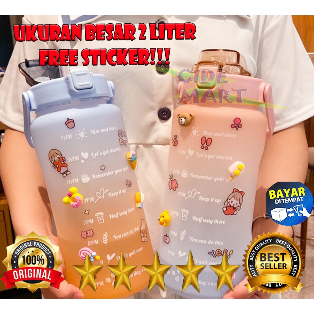 BOTOL MINUM MOTIVASI PENANDA WAKTU / QUITFIT BOTTLE - BOTOL MINUM 2 LITER