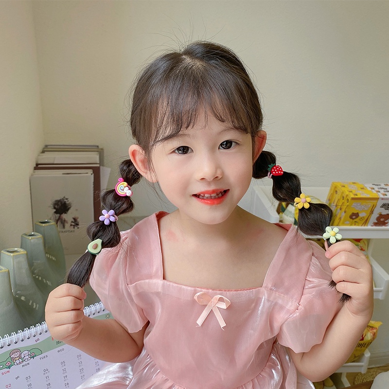 We Flower 10pcs / Set Ikat Rambut Tali Karet Aksen Bunga / Wortel / Cherry Untuk Aksesoris Anak Perempuan