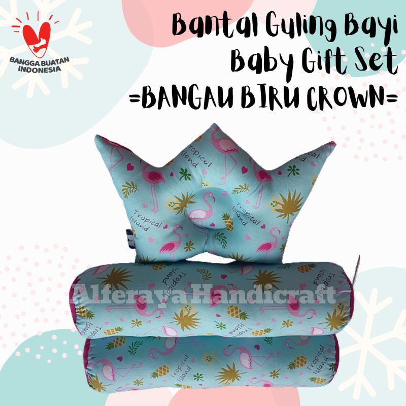 Bantal Guling Bayi / Baby Gift Set Newborn / Kado Bayi-Bangau Biru Crown
