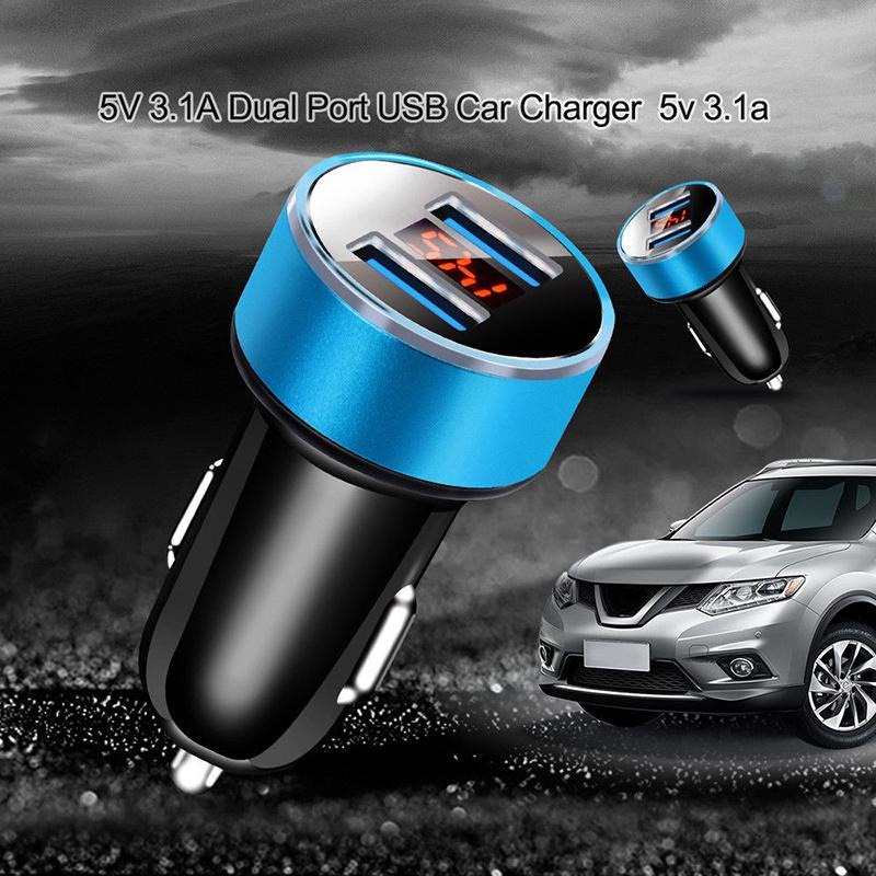 Car Charger 5V 3.1A Dual USB Port Quick Charge LED Display