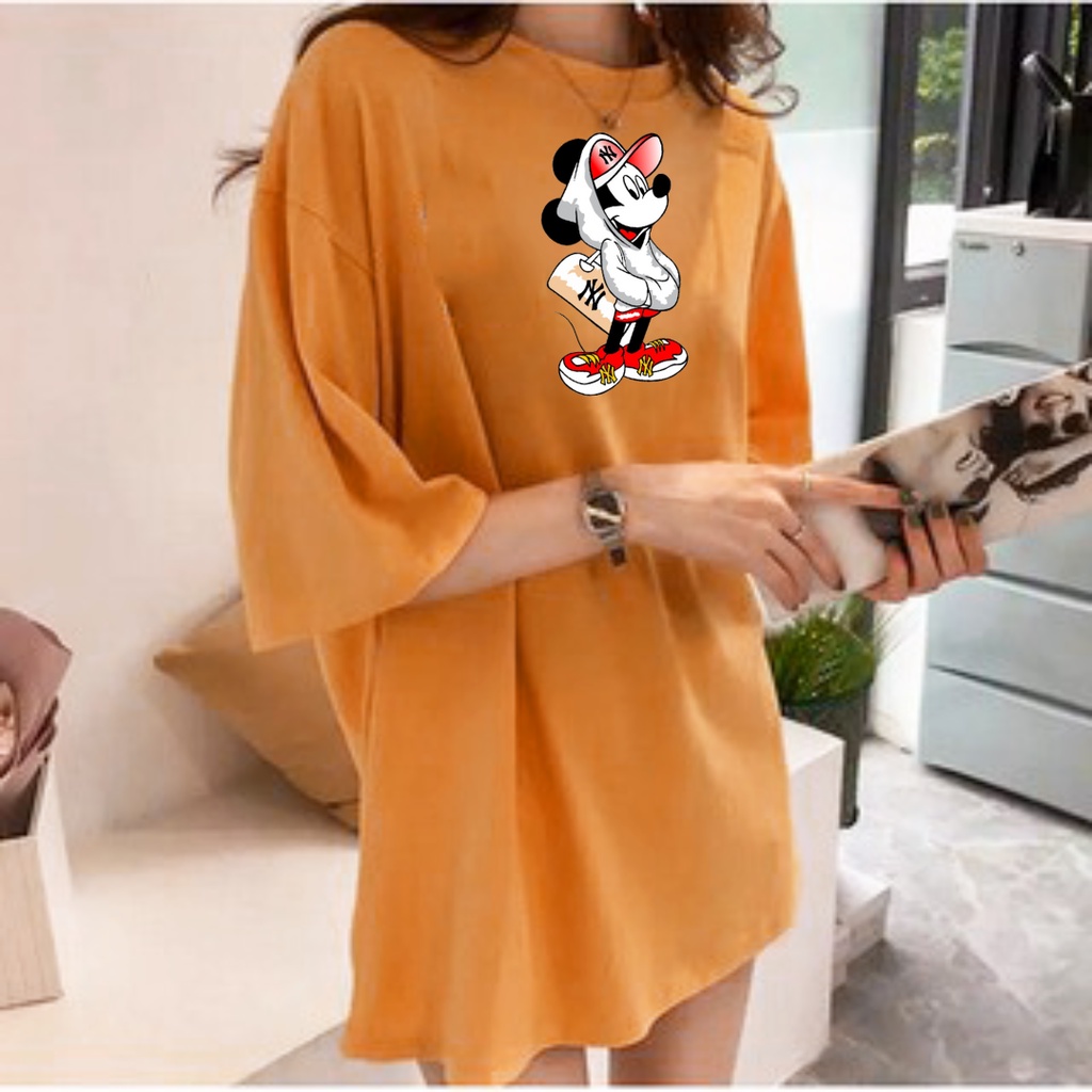 Kaos Oversize Wanita Korean Mickey NY Jumbo XXL LD 120